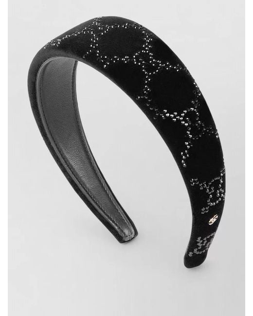 Gucci Black Velvet Hairband Crystal Accents Curved Shape