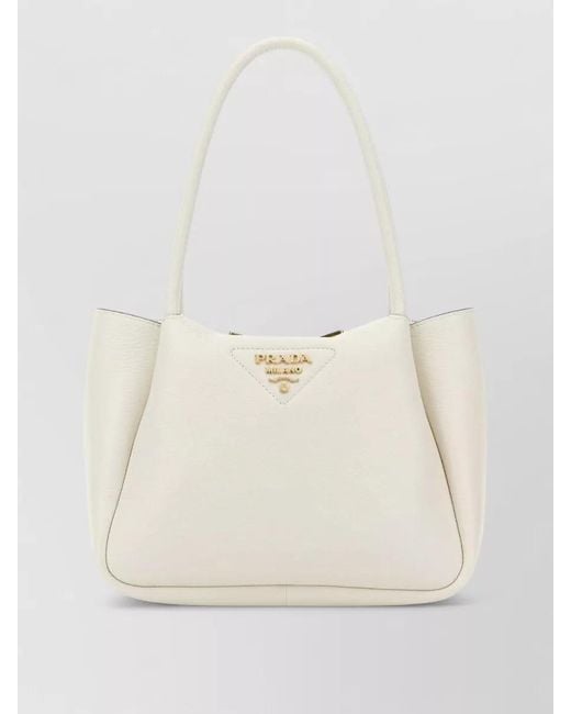 Prada Natural Small Leather Tote Bag Structured Top Handles