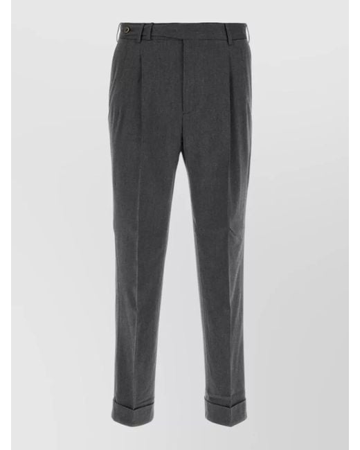 PT Torino Gray Tailored Cotton Blend Pants Pleats Cuffs Pockets for men