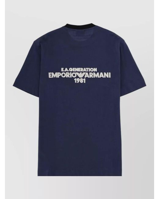 Emporio Armani Blue Logo Embroidered T-Shirt for men