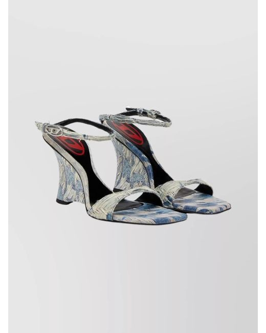 DIESEL Gray Jacquard Wedge Heel Sandals