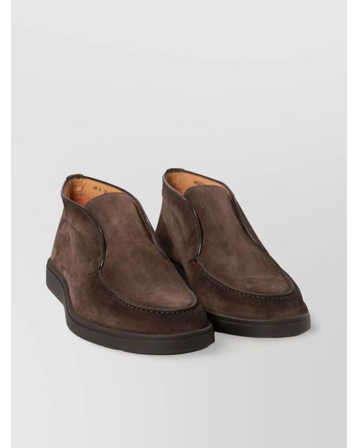 Santoni Brown "Dragon" Suede Ankle Boots With Round Toe for men