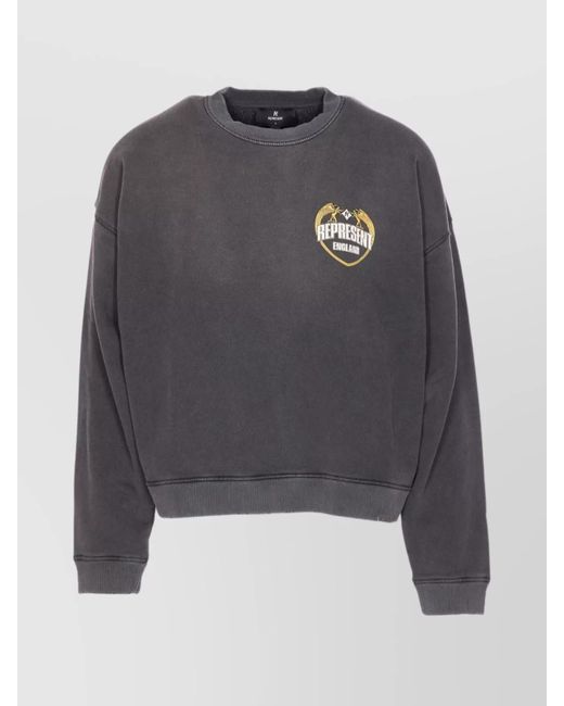 Represent Gray Cotton Boxy Fit Printed Distressed Sweatshirt for men