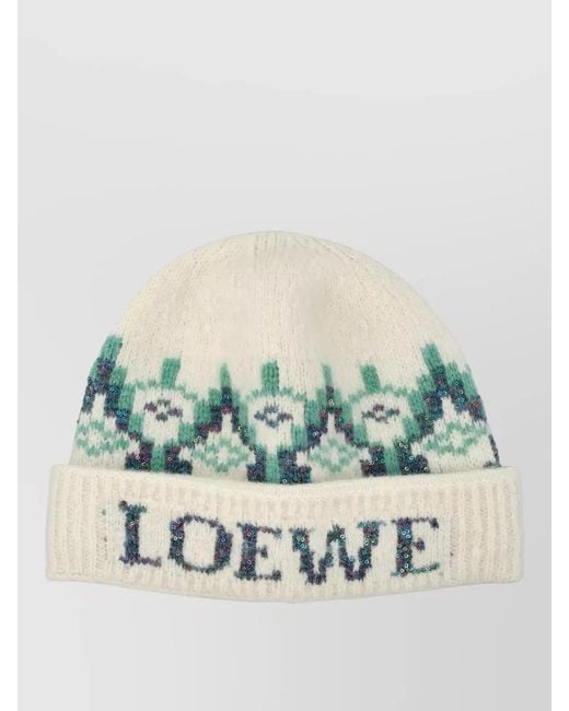 Loewe Blue Sequin Knit Beanie Hat Folded Cuff