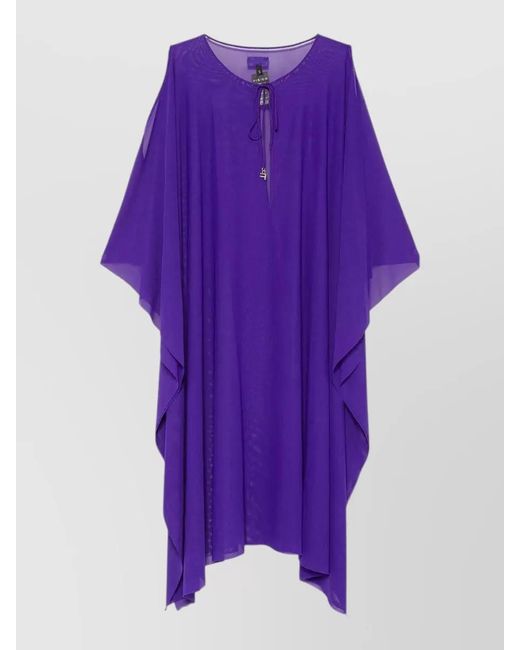 Fisico Purple Mesh Kaftan Dress Cold Shoulder Design