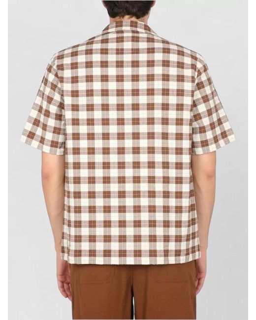 Howlin' By Morrison White Cotton Shirt Bowling Neck Checkered Short Sleeves for men