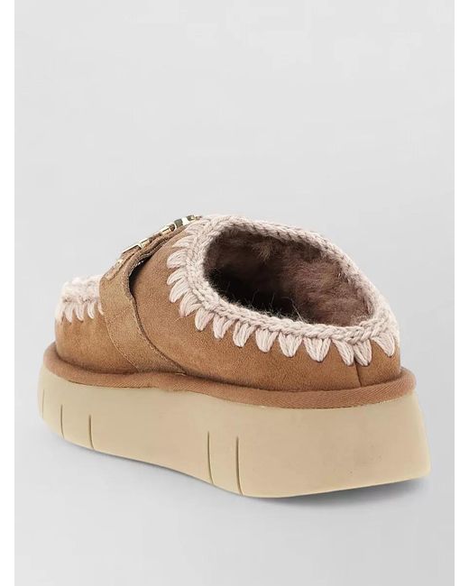 Mou Brown Bounce Clog Slippers Embroidered Detail Flat
