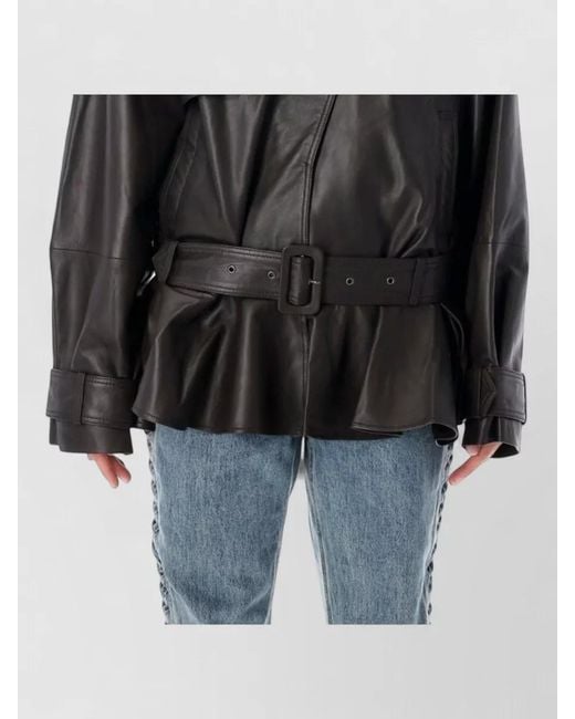 ROTATE BIRGER CHRISTENSEN Black Lamb Leather Belted Peplum Biker Jacket