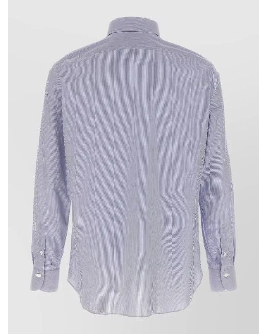 Finamore 1925 Blue Napoli Shirt Button Down Collar Stripes for men