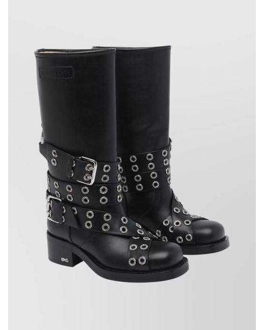 Mach & Mach Black Vintage Leather Combat Ankle Boots With Buckles