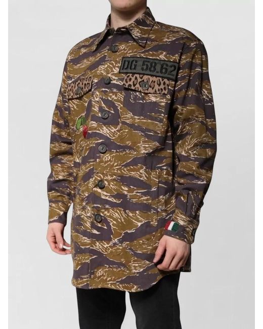 Dolce & Gabbana Brown Cotton Printed Long-Sleeve Shirt for men