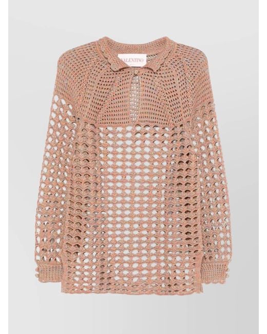 Valentino Garavani Pink Open-Knit High-Neck Jumper for men