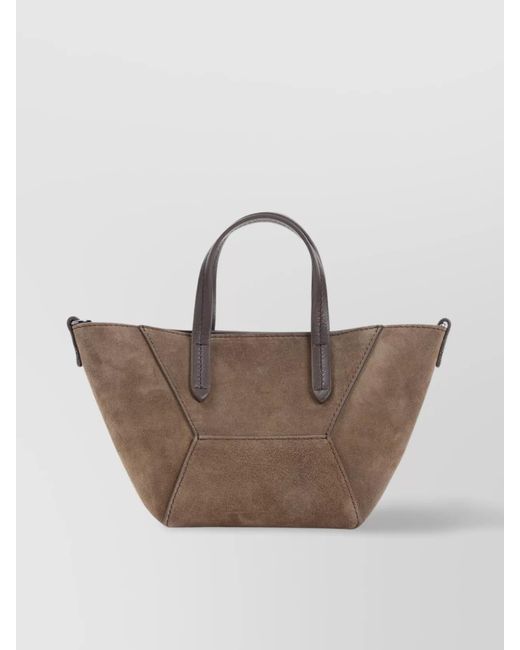 Brunello Cucinelli Pink Monili Suede Leather Tote Bag