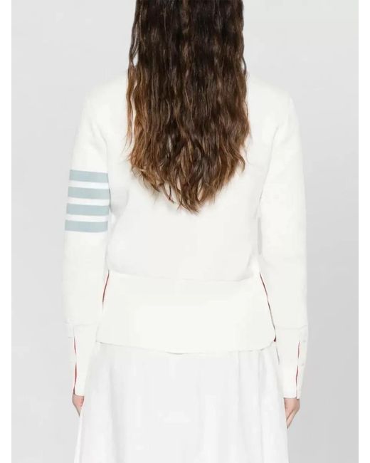 Thom Browne White Cotton Ribbed V-Neck Cardigan