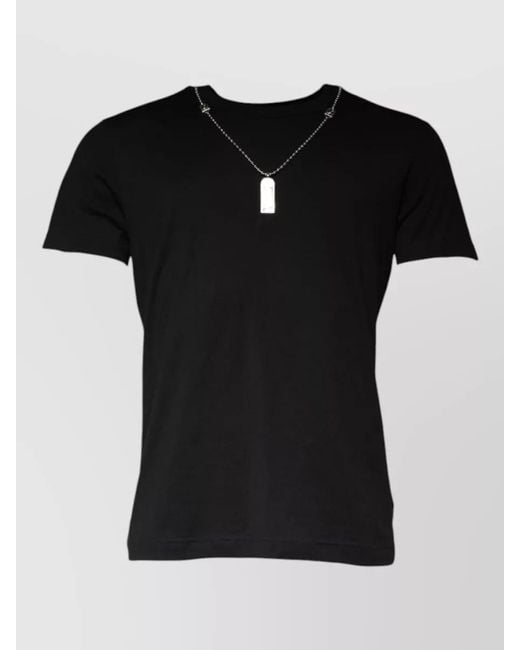 Dolce & Gabbana Black Cotton T Shirt Crew Neck Necklace for men