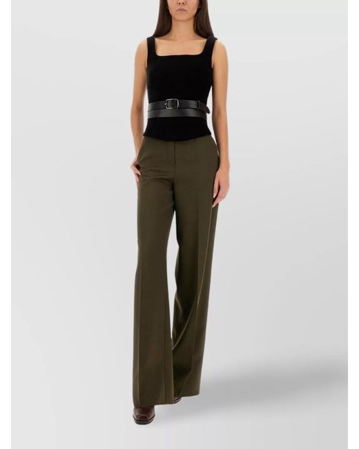 Max Mara Green Virgin Wool Wide-Leg Trousers