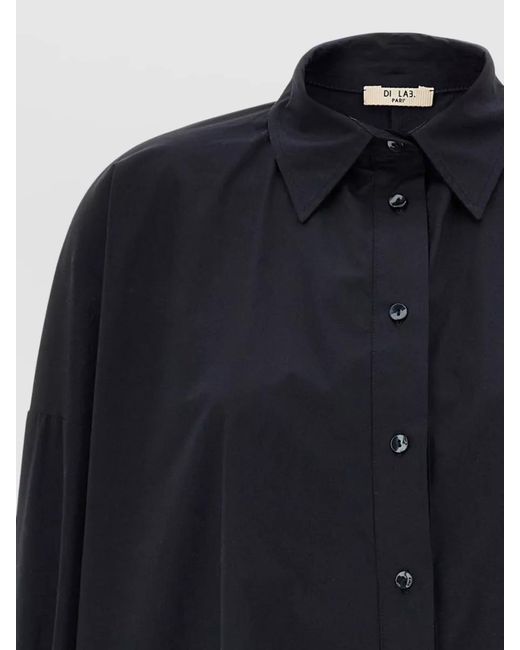 DI.LA3 PARI' Blue Cotton Shirt Collared Neck Longline Design