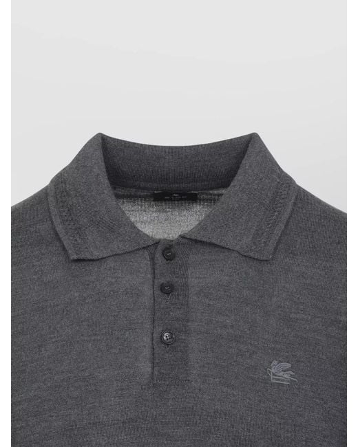 Etro Gray Fuji Long Sleeve Knitted Polo Shirt for men