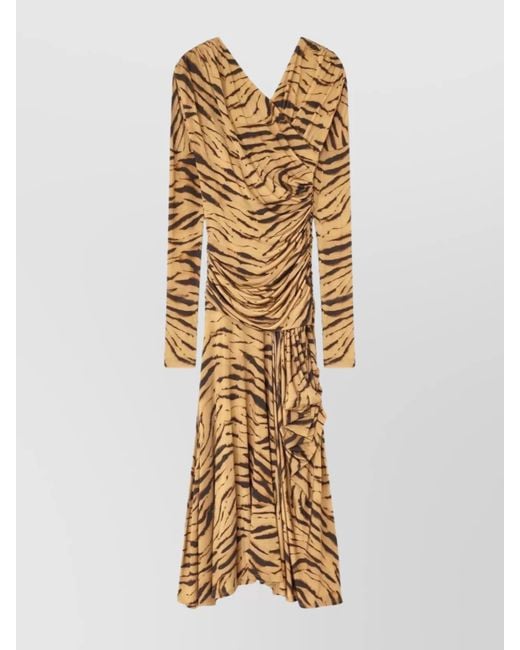 Ganni Women's Metallic Long Dress With Tiger Print Design