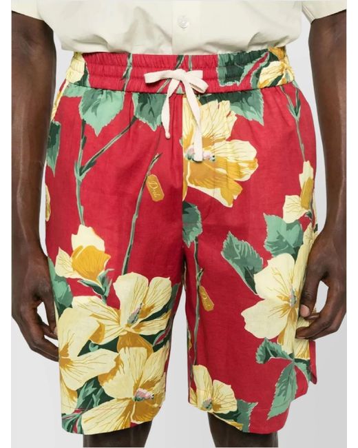 Drole de Monsieur Red Linen Blend Deck Shorts for men