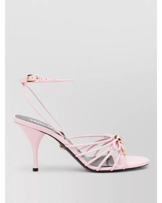 Versace Pink Sandal Heel Open Toe Silk Nylon Straps