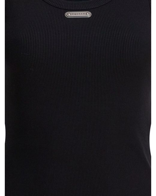 McQueen Black Cotton Crewneck Sleeveless Top