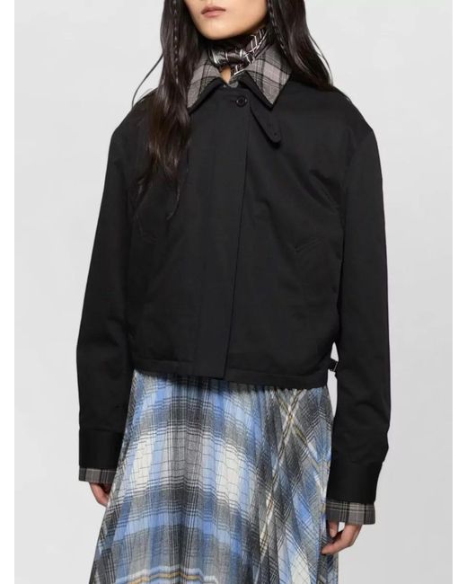 Acne Black Cropped Jacket Long Sleeves Check Collar Pockets
