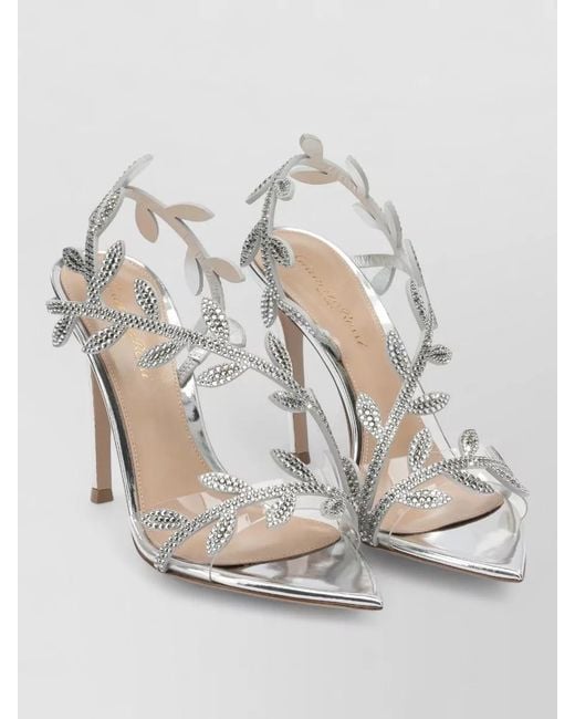 Gianvito Rossi Gray Crystal-Embellished Suede Heeled Sandals