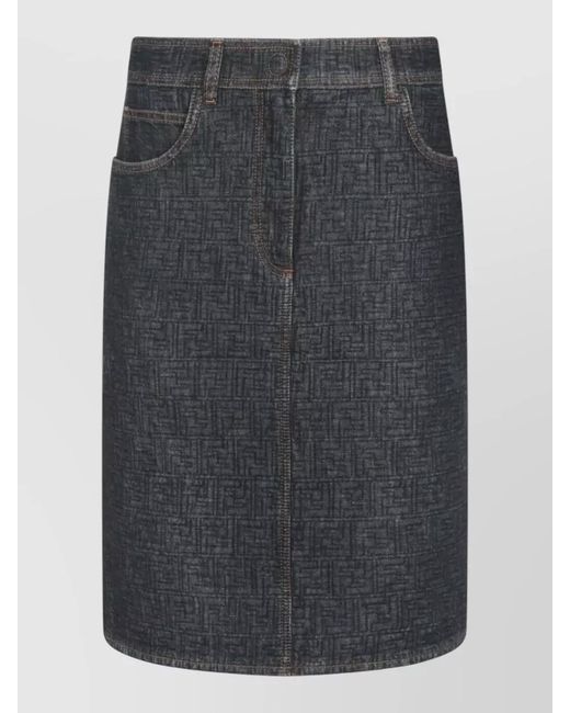 Fendi Gray Padded Denim Straight Skirt