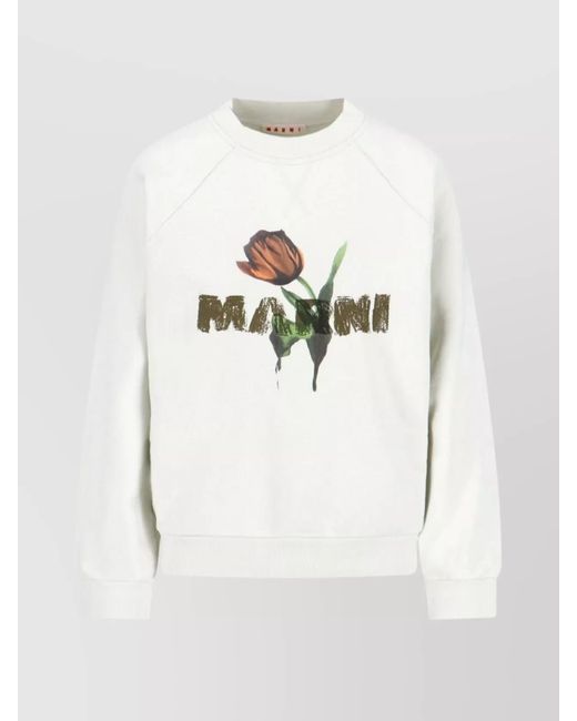Marni White Cotton Printed Sweatshirt