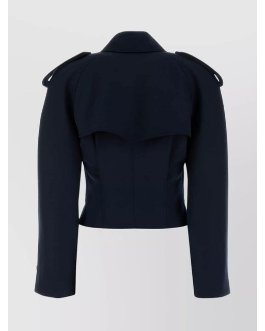 McQueen Blue Wool Double-Breasted Cropped Jacket