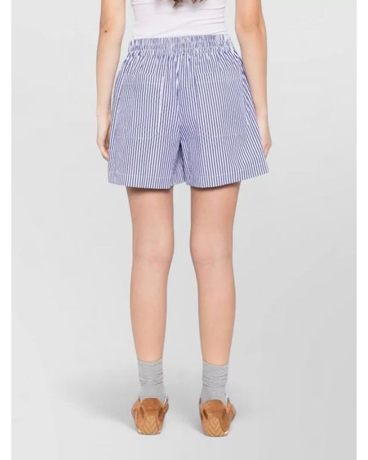 P.A.R.O.S.H. Blue Cotton Shorts Elastic Waistband Vertical Stripes