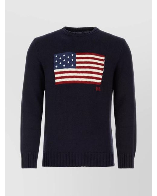 Polo Ralph Lauren Blue Cotton Intarsia Crewneck Jumper for men