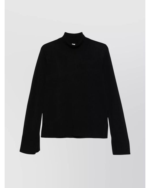 Totême Black High Neck Slit Sleeve Knitwear