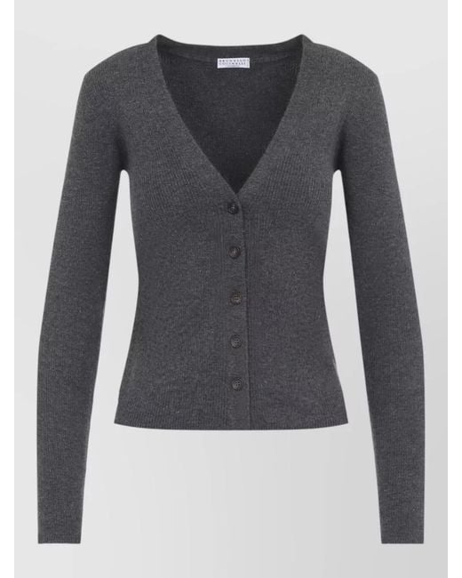 Brunello Cucinelli Blue Lurex Cashmere Blend Slim Fit Cardigan