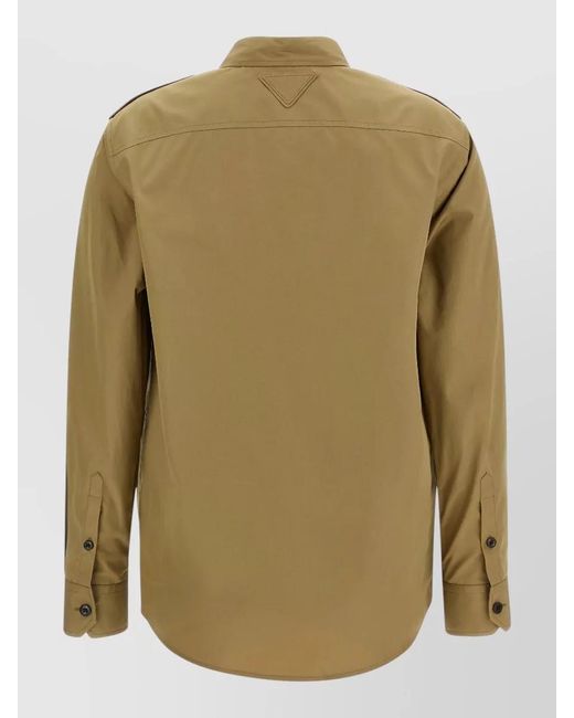 Prada Green Cotton Poplin Shirt Tailored Collar Button Epaulettes