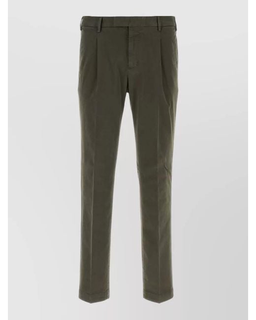 PT Torino Green Stretch Cotton Pants Regular Fit Pleated for men