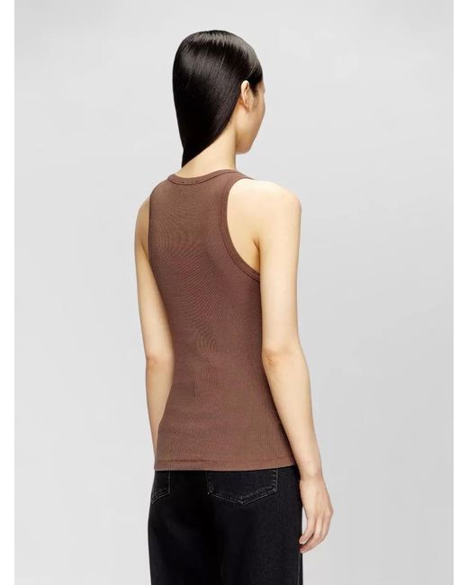 DIESEL Brown Short Sleeve Top Ribbed Trim Sleeveless