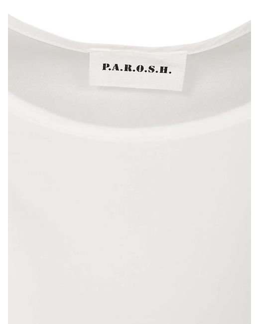 P.A.R.O.S.H. White Silk Sleeveless Crew Neck Blouse