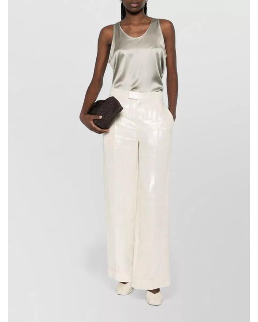 Brunello Cucinelli White Linen Wide-Leg Trousers