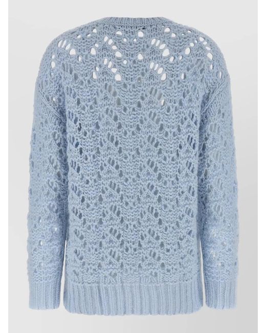 Fabiana Filippi Blue Openwork Cashmere Wool Silk Jumper