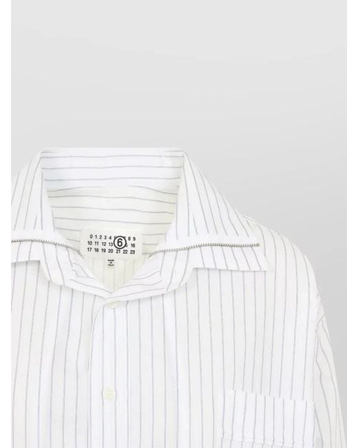 MM6 by Maison Margiela White Straight Collar Striped Shirt Long Sleeves Pocket