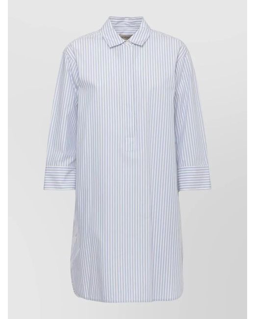 Woolrich White Striped Cotton Dress Knee Length Sleeves