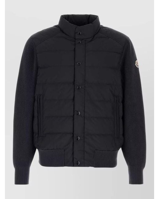 Moncler Blue Cotton Blend Cardigan Padded Casual Style for men