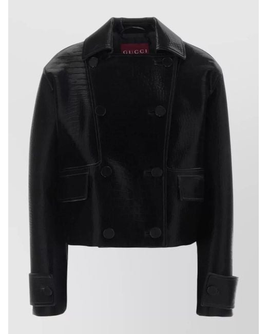 Gucci Black Lamb Leather Double Breasted Coat