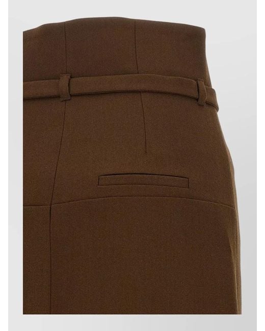 AMI Brown Virgin Wool High-Waist Belted Midi Pencil Skirt