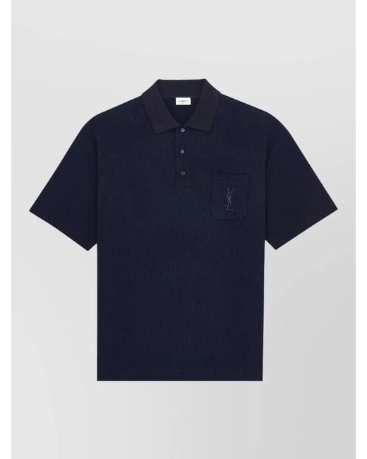 Saint Laurent Blue Cassandre Polo Shirt Chest Pocket for men