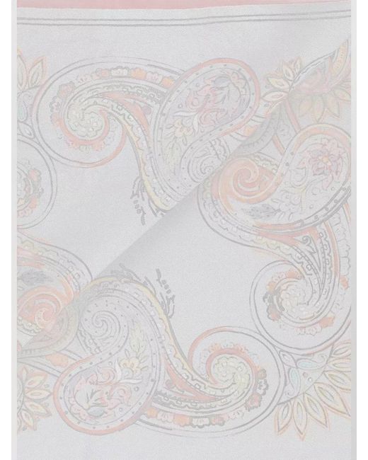 Etro Gray Paisley Pattern Silk Square Scarf Trims