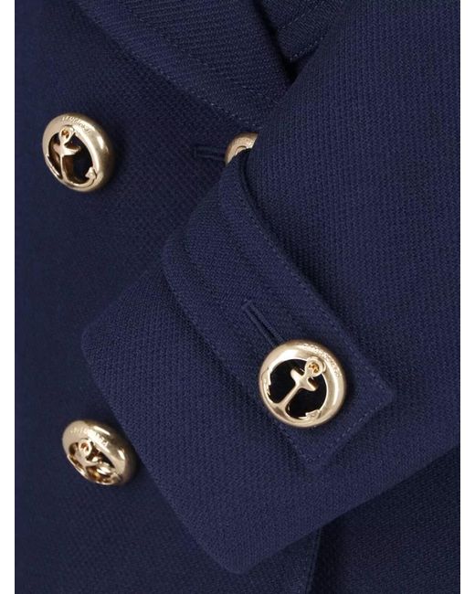 Balenciaga Blue Wool Textured Cropped Double-Breasted Peacoat