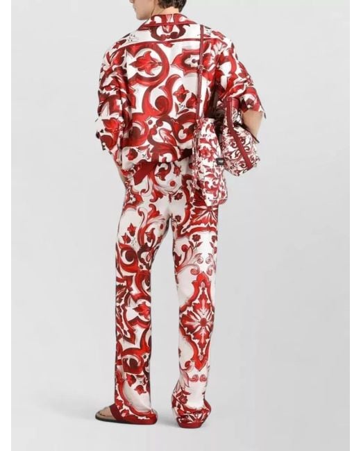 Dolce & Gabbana Red Beach Shirt Majolica Print Hawaiian Collar for men
